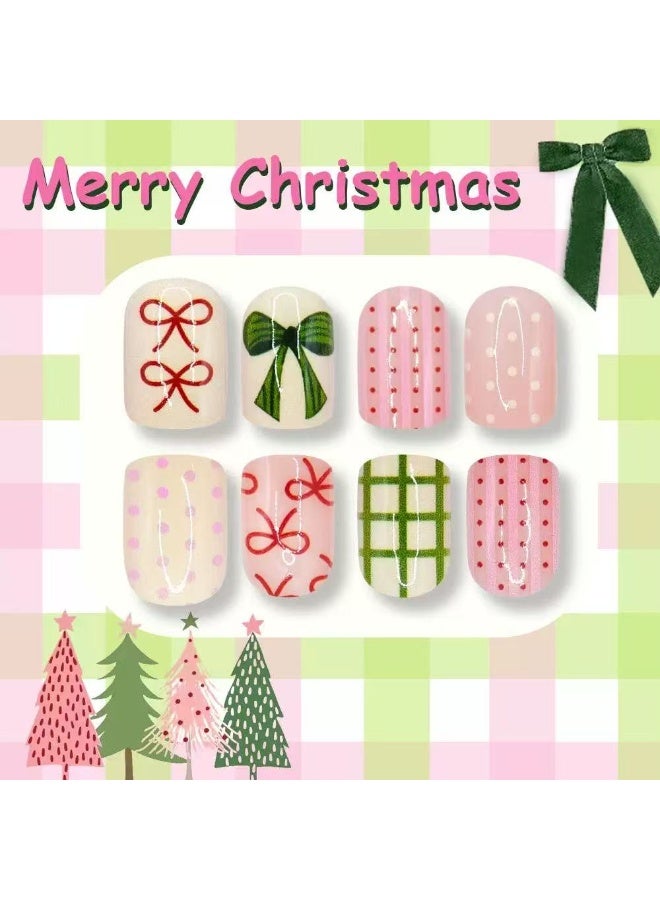 جوسكوين 24 قطعة من الأظافر الصناعية القابلة للضغط، إصدار محدود لعيد الميلاد، أظافر قصيرة مربعة قابلة للارتداء، تصميم على شكل فيونكة، توت هولي وبولكا دوت، أظافر أكريليك مع مجموعة لاصقة. - Image 5