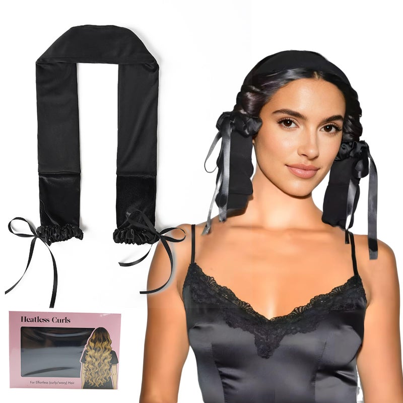Foaryoer Heatless Hair Curlers Overnight,No Heat Hair Curlers to Sleep in, Soft Rollers Ribbon Wrap for Long Hair, Heatless Curling Scrunchie Overnight Blowout Curly Sleep Hair Tie for Medium Long (Black) - Image 1