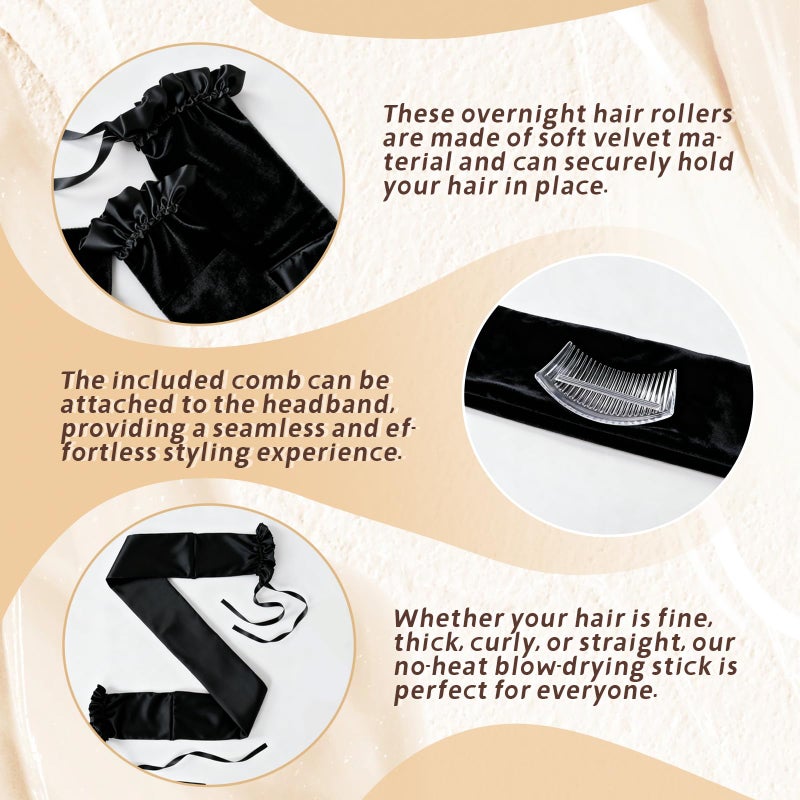 Foaryoer Heatless Hair Curlers Overnight,No Heat Hair Curlers to Sleep in, Soft Rollers Ribbon Wrap for Long Hair, Heatless Curling Scrunchie Overnight Blowout Curly Sleep Hair Tie for Medium Long (Black) - Image 3