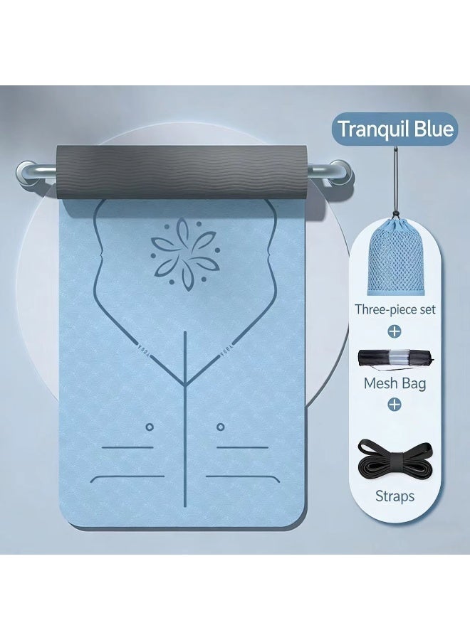 （185cmx61cmx0.6cm） TPE Exercise  Yoga Mat With Alignment Lines, Non-slip Home & Gym Exercise Fitness Pilates   with carring bag - Image 1