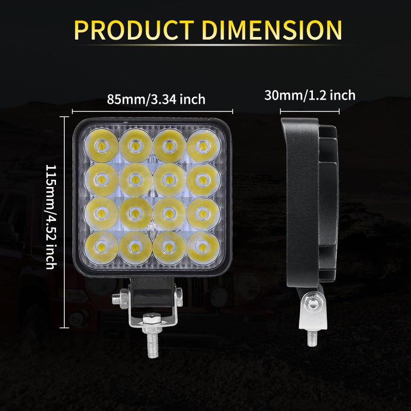 Generic PICAA LED Pods 10PCS 3.3Inch 48W 4800LM Square Flood Light Off Road Lights Fog Lights Driving Roof LED Light Bar Work Light for ATV UTV SUV Truck Boat 12V 24V  - Image 2