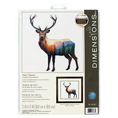 Dimensions SIMPLICITY CREATIVE CORP Cross Stitch, Deer Scene, 12" x 12" (14 Count) - Image 1