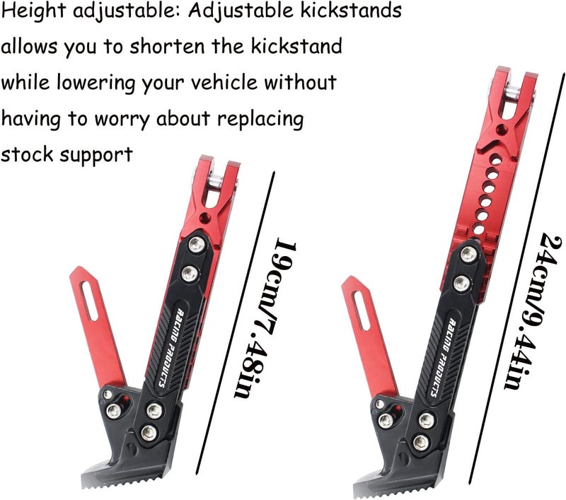 Adsspro Universal Motorcycle Kickstand Accessories Motor Scooter Modified CNC Aluminum Alloy Adjustable Tripod Holder Kickstand Foot Side Support Stand Motor Scooter Motorbike Motocross Dit Pit Bike - Image 3