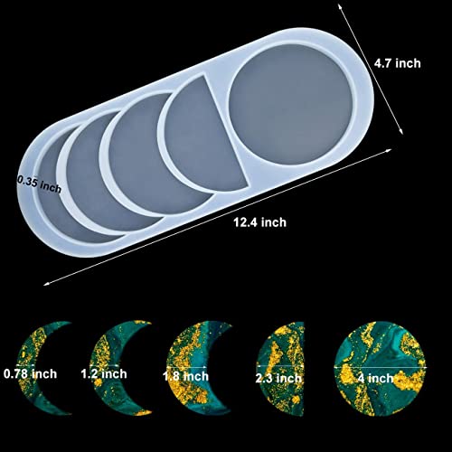 SNOOGG Pack of 2 Moon Phase Silicone Resin 5 Shapes Molds - New Epoxy Moulds/Full Moon Geode Agate for DIY Art Casting - Image 2