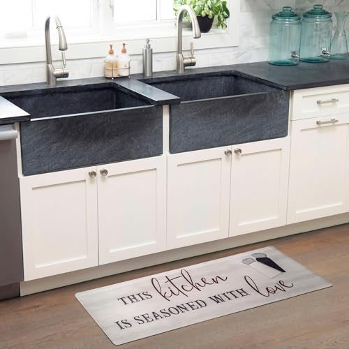 Home Dynamix Cozy Living Seasoned with Love Runner Anti-Fatigue Kitchen Mat, Non-Slip Floor Mat, Padded Standing Desk Mat, Grey/Red, 17.5"x55" - Image 2