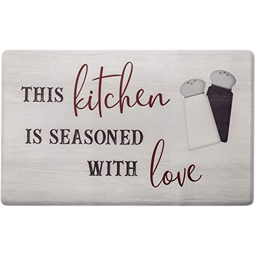 Home Dynamix Cozy Living Seasoned with Love Runner Anti-Fatigue Kitchen Mat, Non-Slip Floor Mat, Padded Standing Desk Mat, Grey/Red, 17.5"x55" - Image 1