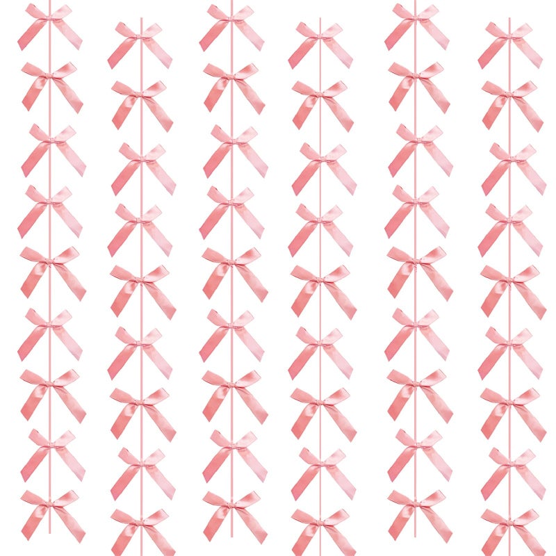 Haptda Peach Pink Ribbon Bow Hanging Garland for Baby Shower Pink Bow Party Decorations Girls Bow Birthday Decoration Tying The Knot Bridal Shower Party Room DÃ©cor 6pcs - Image 1