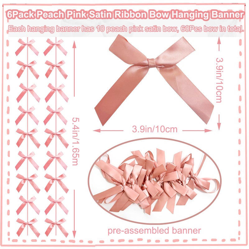 Haptda Peach Pink Ribbon Bow Hanging Garland for Baby Shower Pink Bow Party Decorations Girls Bow Birthday Decoration Tying The Knot Bridal Shower Party Room DÃ©cor 6pcs - Image 3