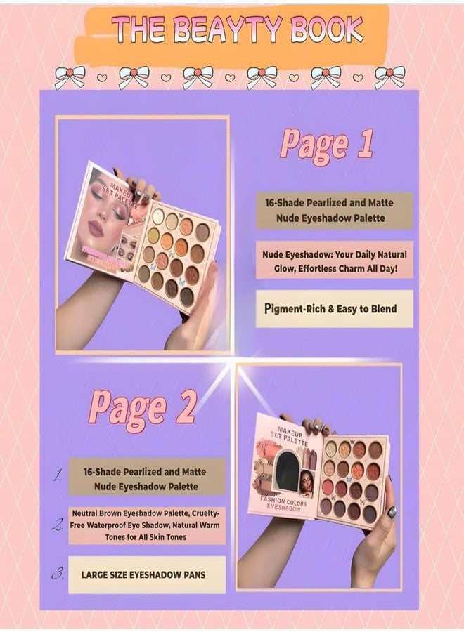 7-in-1 Makeup Kit Set Palette, Eyeshadow, Blush, Contour, Highlighter, Lip Gloss, Eyebrow Gel, Matte and Shimmer Finish, Multicolour, for Women - Image 2