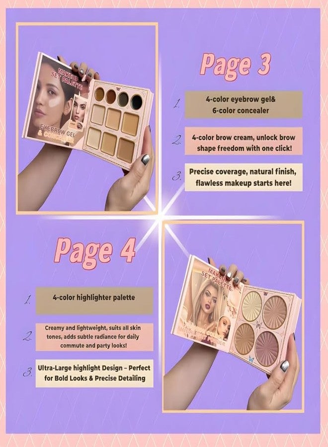 7-in-1 Makeup Kit Set Palette, Eyeshadow, Blush, Contour, Highlighter, Lip Gloss, Eyebrow Gel, Matte and Shimmer Finish, Multicolour, for Women - Image 3