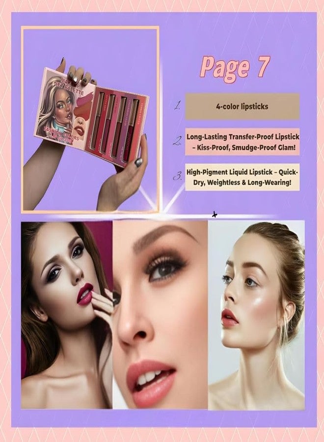 7-in-1 Makeup Kit Set Palette, Eyeshadow, Blush, Contour, Highlighter, Lip Gloss, Eyebrow Gel, Matte and Shimmer Finish, Multicolour, for Women - Image 5