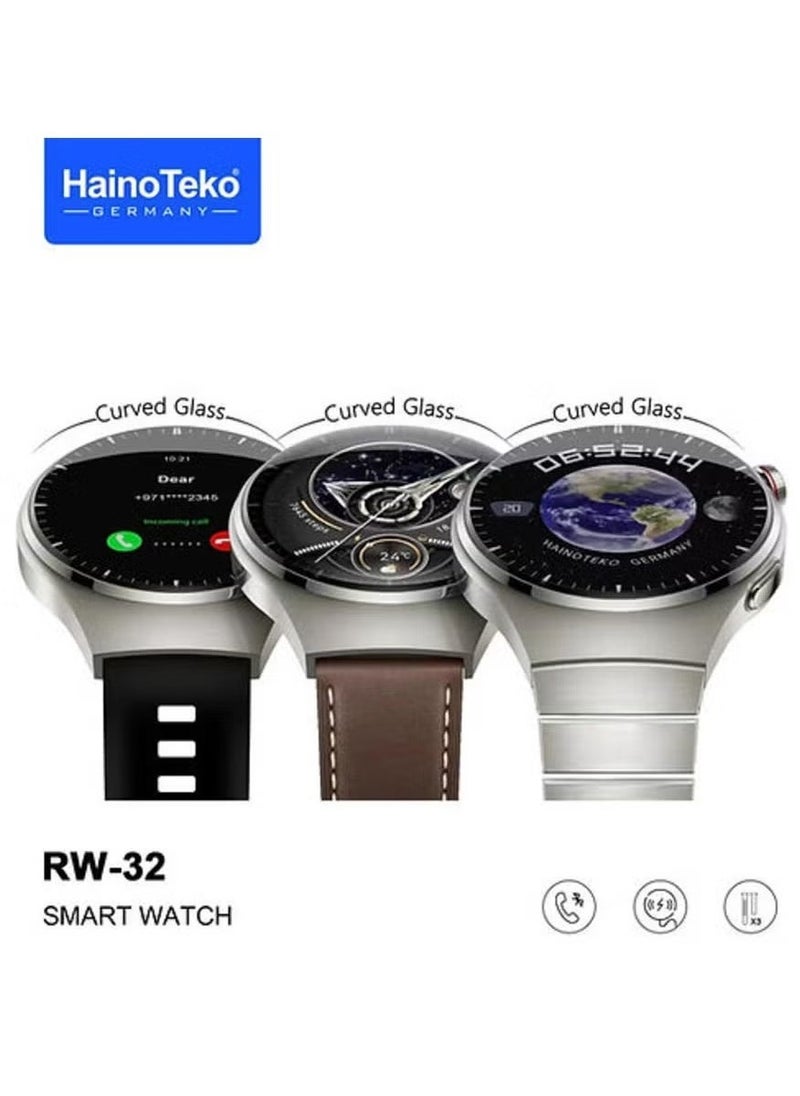 HainoTeko Smart Watch 4 Pro RW-32 with AMOLED Curved Glass Screen – Real AMOLED Round Display, Fitness Tracker, Heart Rate Monitor, Customizable Straps, and Long Battery Life for Men & Women - Image 1
