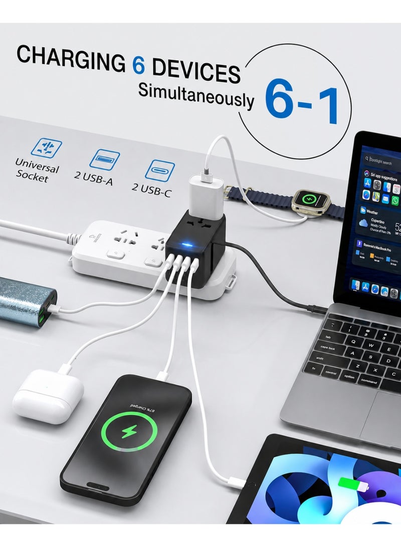 Aurrako Universal Travel Adapter 45W, International Power Plug with 2 USB-C & 2 USB-A Ports, Worldwide Wall Charger for Europe, UK, US, AU, Fast Charging for iPhone 15/Pro, Samsung (Black) - Image 4