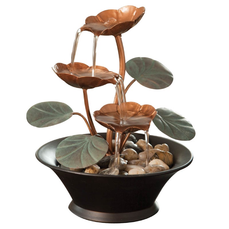 Bits and Pieces Bits and Pieces  Indoor Water Lily Water Serenity Fountain  Compact Tabletop Decoration with CopperColored Blooms and Leaves Flowing Water for Relaxing Dcor 