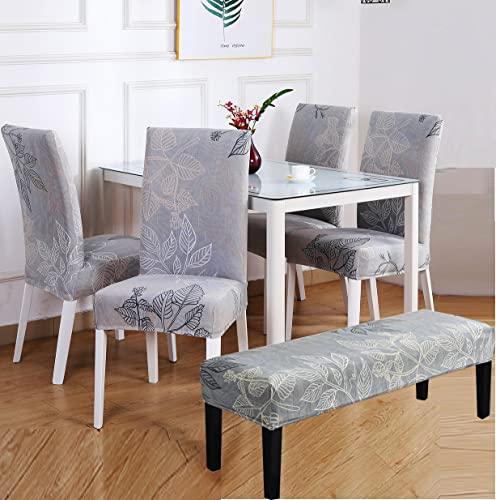 HAPPYDOG Stretch Dining Chair Covers Removable Washable Spandex Slipcovers for High Chairs 4PCSSet 1 PCS Bench Cover Blue Leaves - Image 1