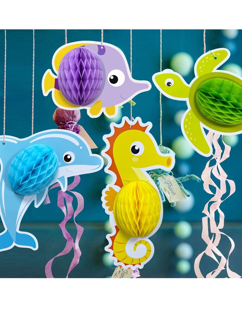 SYOSI Marine Life Theme Decoration, 11 Pieces of Underwater World Party Three-dimensional Animal Honeycomb Ball Children's Birthday Handmade Hanging Decorations Table Jewelry Party Supplies  - Image 3