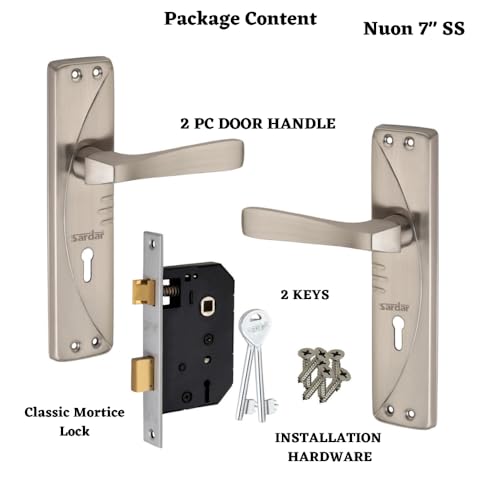 SARDAR Nuon Iron Handle Set 7 Inch|2 Keys | 6 Lever Single Turn Lock Set| Handle Set for Door, Bathroom, Bedroom, Living Room| (SS), Silver - Image 3