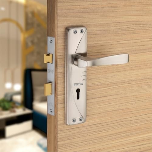 SARDAR Nuon Iron Handle Set 7 Inch|2 Keys | 6 Lever Single Turn Lock Set| Handle Set for Door, Bathroom, Bedroom, Living Room| (SS), Silver - Image 1
