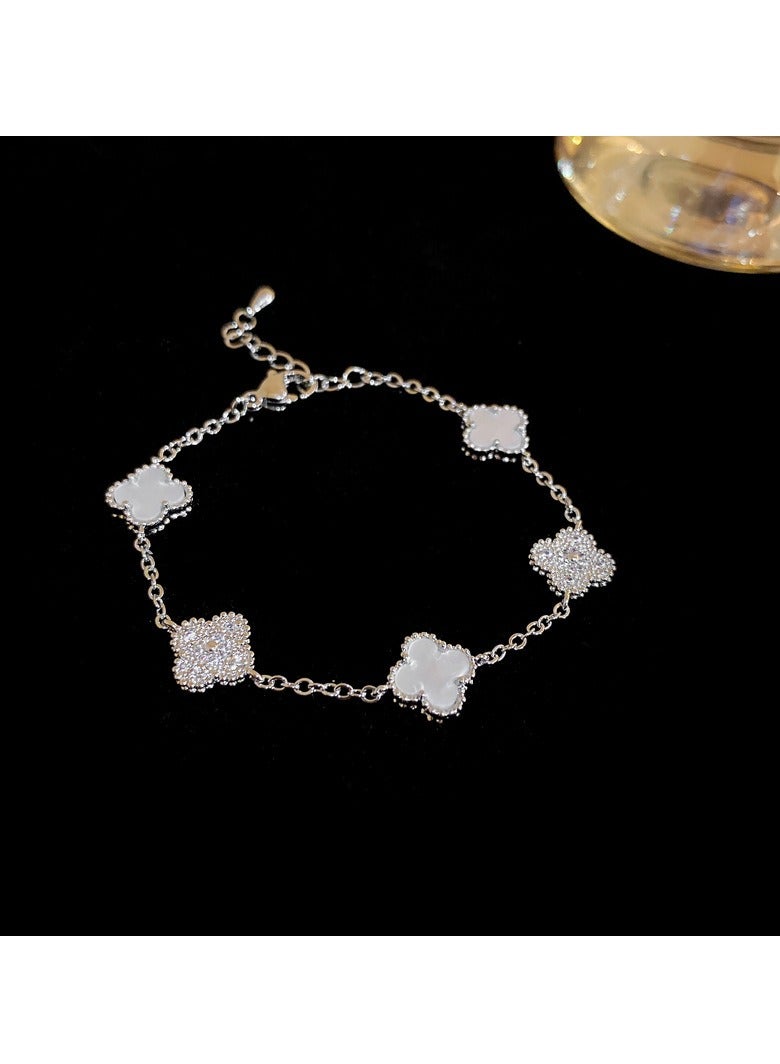 Beauenty Gold plated zirconia flower mica bracelet high class sweet daily versatile Arpels aristocrat