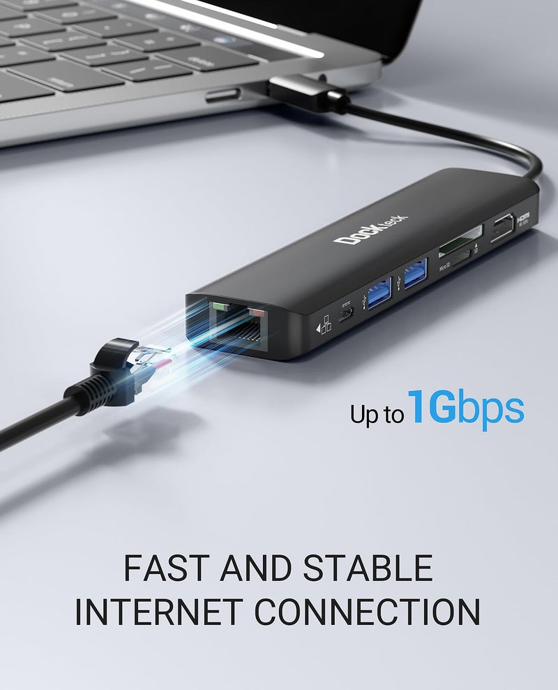 Dockteck USB C Hub 4K 60Hz, Dockteck 7-in-1 USB C PD Ethernet Hub Dongle with 4K 60Hz HDMI, 1Gbps Ethernet, 100W PD, 2 USB 3.0, SD/Micro SD for MacBook Air/Pro M1 2020, iPad Pro 2021, iPad mini 6 and More - Image 4
