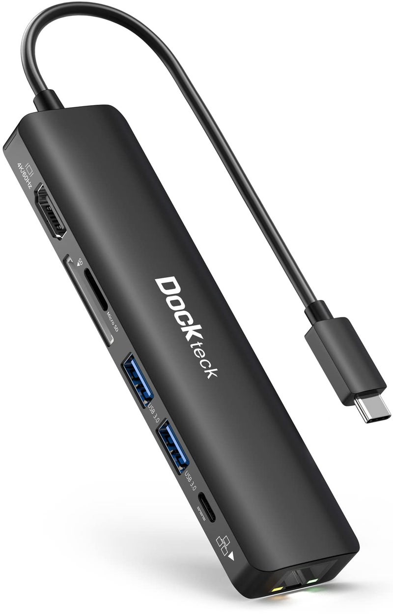 Dockteck USB C Hub 4K 60Hz, Dockteck 7-in-1 USB C PD Ethernet Hub Dongle with 4K 60Hz HDMI, 1Gbps Ethernet, 100W PD, 2 USB 3.0, SD/Micro SD for MacBook Air/Pro M1 2020, iPad Pro 2021, iPad mini 6 and More - Image 1