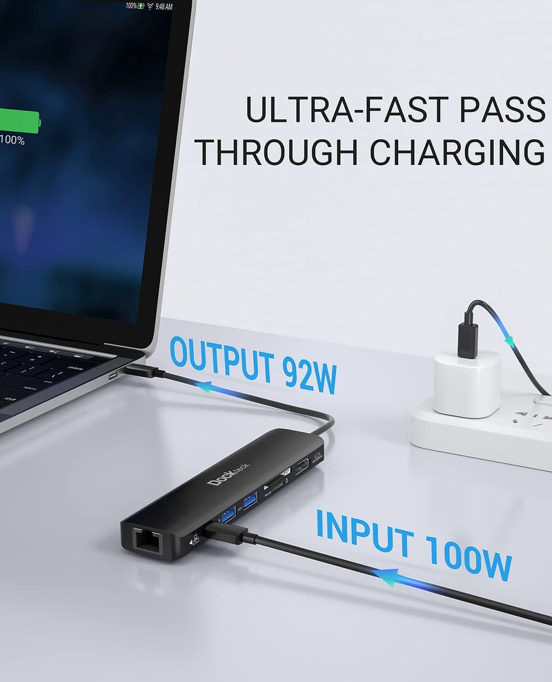 Dockteck USB C Hub 4K 60Hz, Dockteck 7-in-1 USB C PD Ethernet Hub Dongle with 4K 60Hz HDMI, 1Gbps Ethernet, 100W PD, 2 USB 3.0, SD/Micro SD for MacBook Air/Pro M1 2020, iPad Pro 2021, iPad mini 6 and More - Image 5