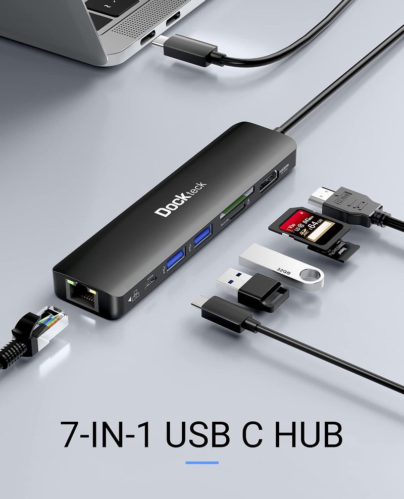 Dockteck USB C Hub 4K 60Hz, Dockteck 7-in-1 USB C PD Ethernet Hub Dongle with 4K 60Hz HDMI, 1Gbps Ethernet, 100W PD, 2 USB 3.0, SD/Micro SD for MacBook Air/Pro M1 2020, iPad Pro 2021, iPad mini 6 and More - Image 2