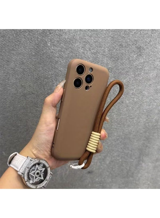 تيمو حافظة ايفون عالية الجودة - بني سادة أنيق بملمس صابوني، تتميز بفتحة حبل واقية كاملة، متوافقة مع ايفون 16 بروماكس - Image 1