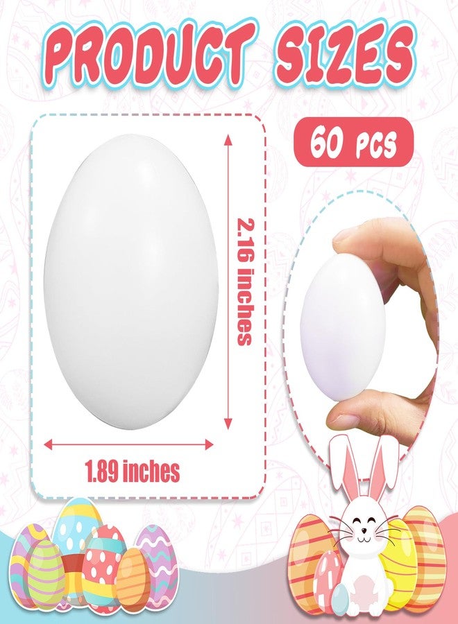 Haawooky 60 Pack Easter Plastic Eggs,White Fake Easter Egg,Artificial Chicken Egg for DIY Crafts,Painting,Easter Party,Home Decor,Nest - Image 2