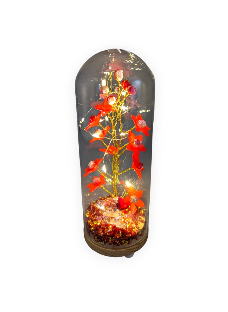 UNT Wish Tree With Tiny Teddy Bear and Glitter in Glass Dome - Image 3