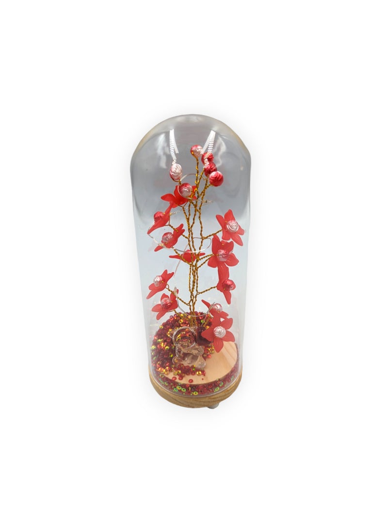 UNT Wish Tree With Tiny Teddy Bear and Glitter in Glass Dome - Image 2