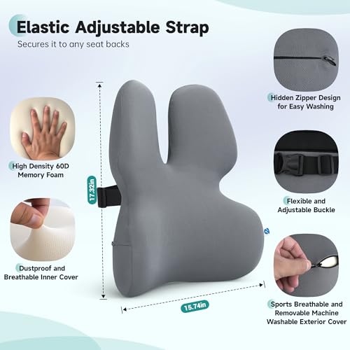 2Buds Lumbar Support Pillow For Office Chair, Back Support Pillow For Car, Computer, Gaming Chair, Recliner Memory Foam Back Cushion For Pain Relief Improve Posture (Grey) - Image 4