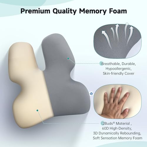 2Buds Lumbar Support Pillow For Office Chair, Back Support Pillow For Car, Computer, Gaming Chair, Recliner Memory Foam Back Cushion For Pain Relief Improve Posture (Grey) - Image 3