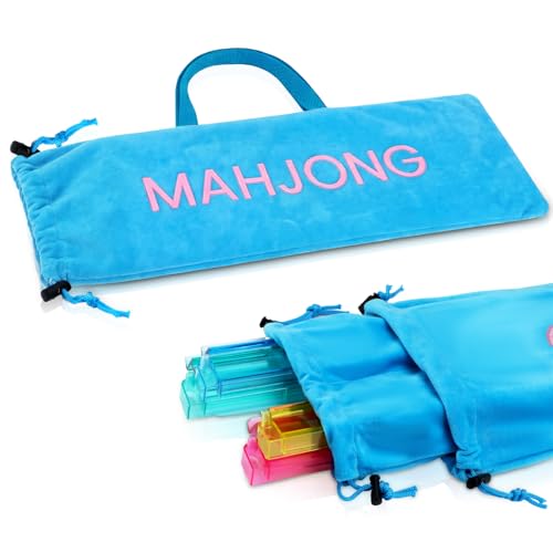 Shinylin 1 Set Mahjong Rack Bag for Mahjong Game Storage 22 x 9 Inches Outer Bag with Handle Zipper Inner Pocket Tiles Racks Game Accessory Card Pushers Carrying Fits All Types of RacksBlue - Image 1
