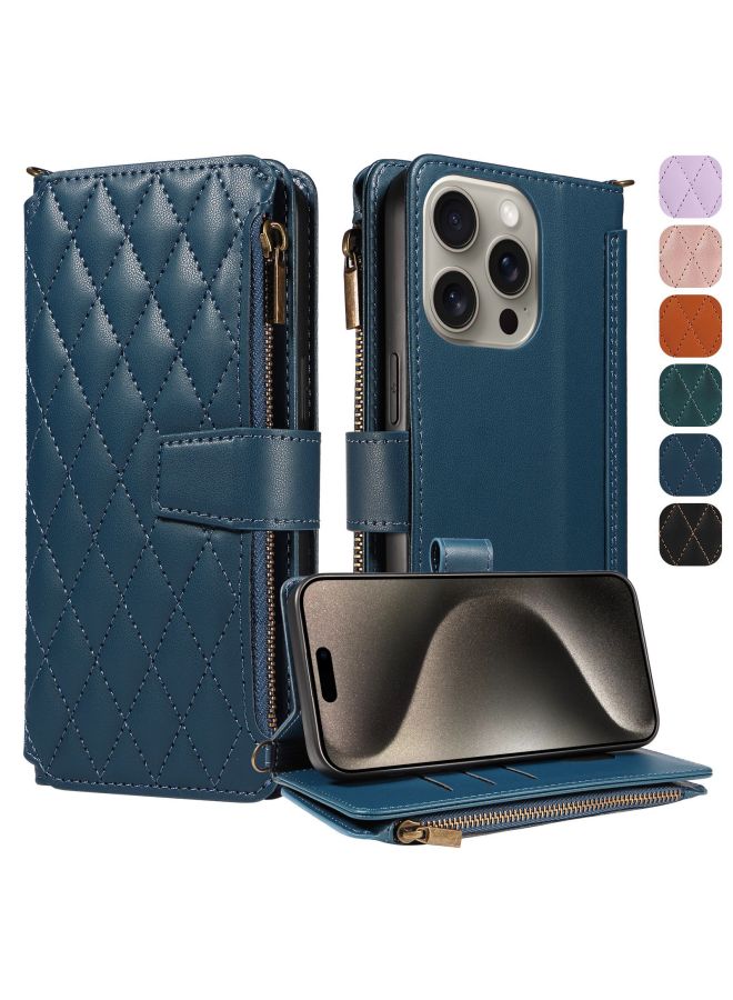 For Apple SE4 Mobile Phone Leather Case Zipper Card Flip Phone Protective Case IPhone14pro Full-Covered Leather Case-Color:Green + Long Lanyard-Applicable Models:iPhone13Promax  - Image 2