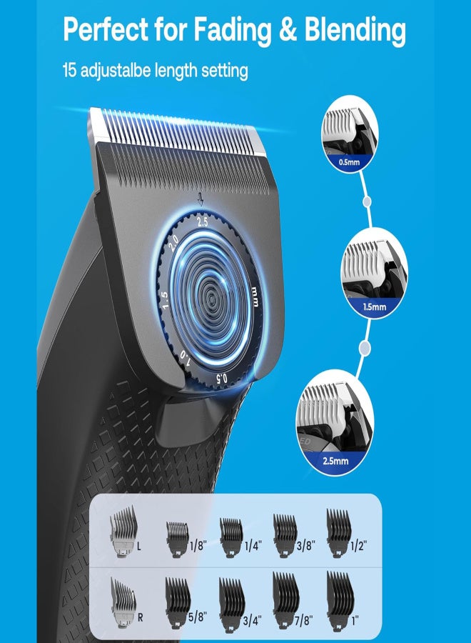 GLAKER Hair Clippers for Men Cordless 2 in 1 Hair Clipper and T-Blade Trimmer Set with 10 Guards 2 Detachable Blades Turbo Motor Hair Grooming Kit for Barbers Ideal Gift for Men - Image 3