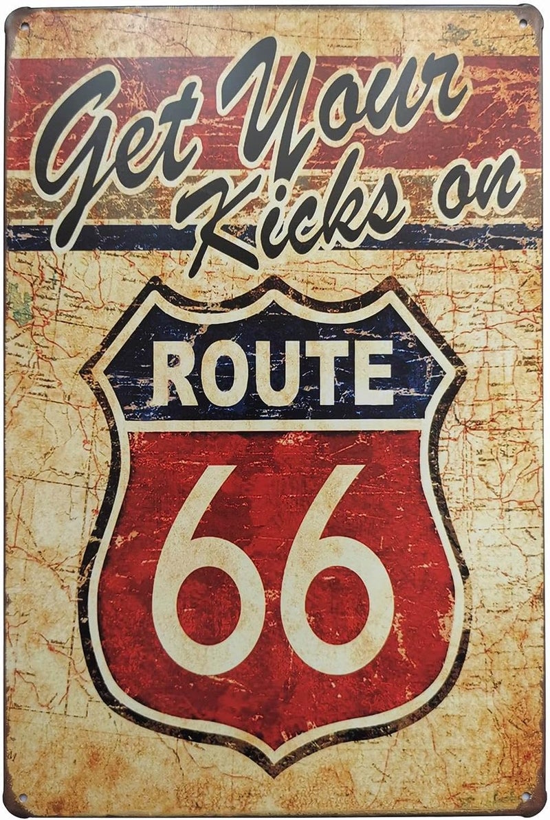 ERLOOD Get Your Kicks Route 66 Metal Retro Wall Plaque Decor Vintage Tin Sign 12 X 8 - Image 1