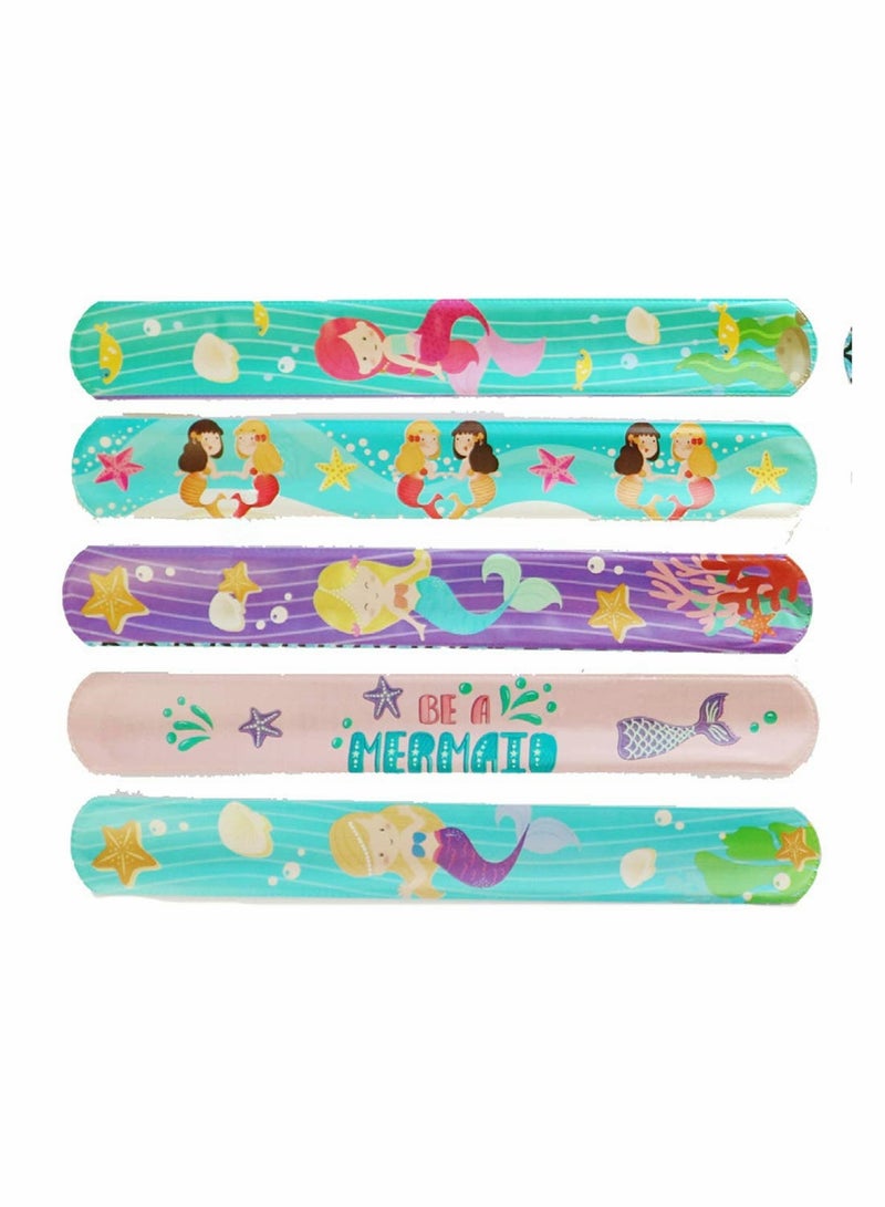 SOLARAE Little Mermaid Theme Party Slap Bracelets, 20 Pack Mermaid Birthday Decorations Princess Girls Party Gifts Kids Birthday Gifts for Teens Kids - Image 3