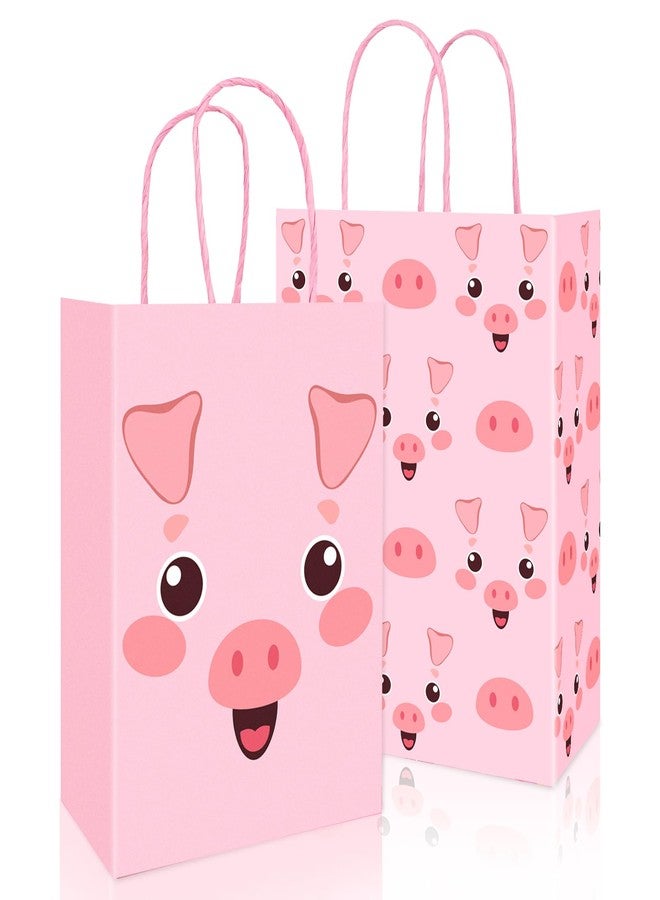 FYSUIMU 24Pcs Pig Paper Bag Pink Pig Treat Bags with Handles Farm Animal Candy Goodie Bags for Birthday Baby Shower Party Favors Supplies - Image 1