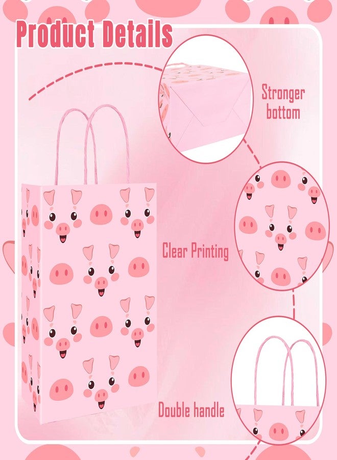 FYSUIMU 24Pcs Pig Paper Bag Pink Pig Treat Bags with Handles Farm Animal Candy Goodie Bags for Birthday Baby Shower Party Favors Supplies - Image 3