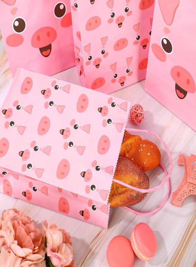 FYSUIMU 24Pcs Pig Paper Bag Pink Pig Treat Bags with Handles Farm Animal Candy Goodie Bags for Birthday Baby Shower Party Favors Supplies - Image 5