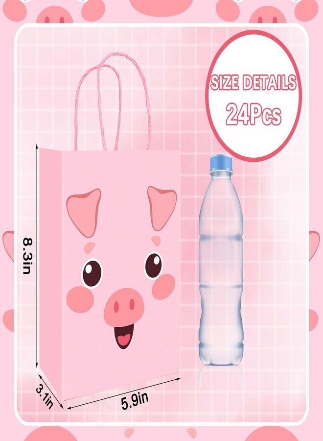 FYSUIMU 24Pcs Pig Paper Bag Pink Pig Treat Bags with Handles Farm Animal Candy Goodie Bags for Birthday Baby Shower Party Favors Supplies - Image 2