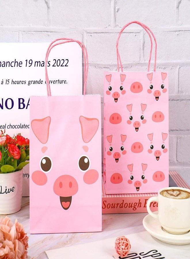 FYSUIMU 24Pcs Pig Paper Bag Pink Pig Treat Bags with Handles Farm Animal Candy Goodie Bags for Birthday Baby Shower Party Favors Supplies - Image 4