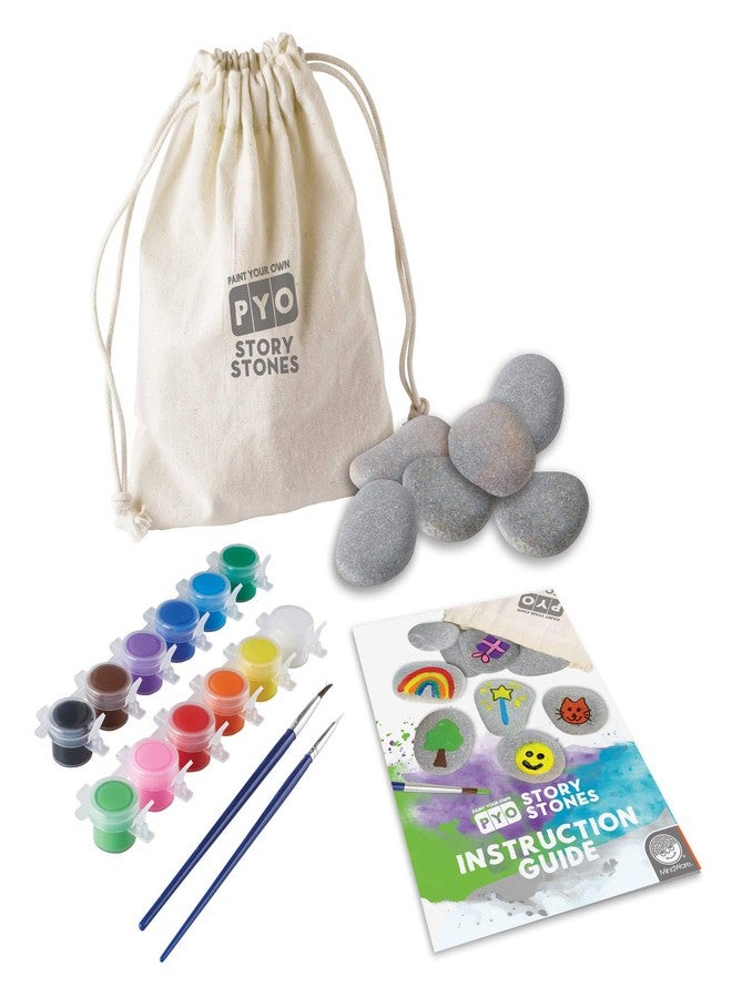 MindWare Paint Your Own Story Stones & Storytelling Game for Kids - DIY Kit Incldues 16 Stones, 12 Paints, 2 Brushes and Bag - Image 2