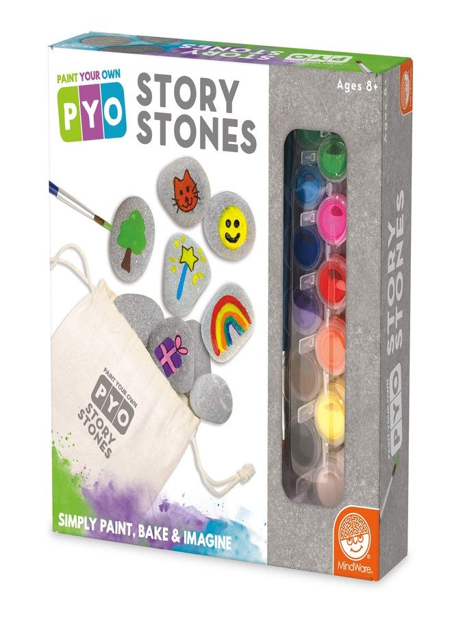 MindWare Paint Your Own Story Stones & Storytelling Game for Kids - DIY Kit Incldues 16 Stones, 12 Paints, 2 Brushes and Bag - Image 3