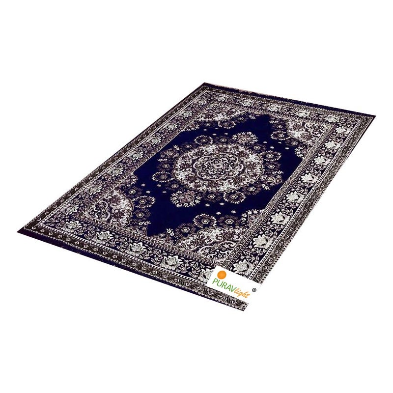 Purav Light Home Decor Cotton Carpets for Living Room 5x7 feet MultiUse Flower Design Carpet Mats Blue Colour - Image 3
