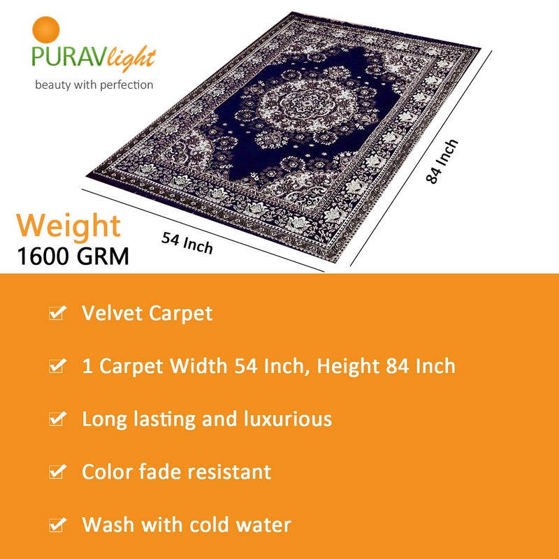 Purav Light Home Decor Cotton Carpets for Living Room 5x7 feet MultiUse Flower Design Carpet Mats Blue Colour - Image 2