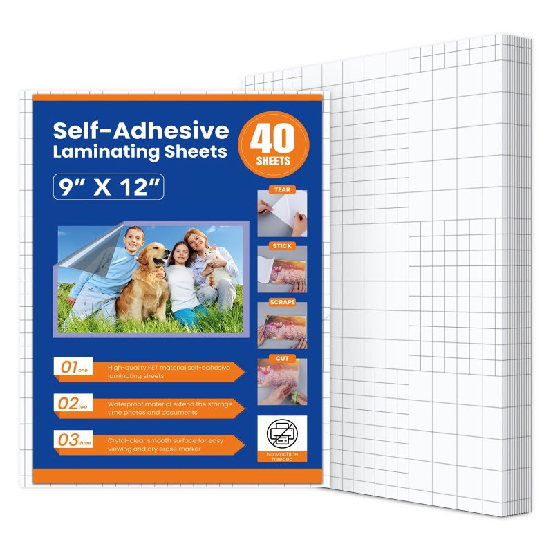40 Pcs Self Adhesive Laminating Sheets 9 X 12 Inches Clear Self Sealing Laminate Sheets No Machine Needed - Image 1