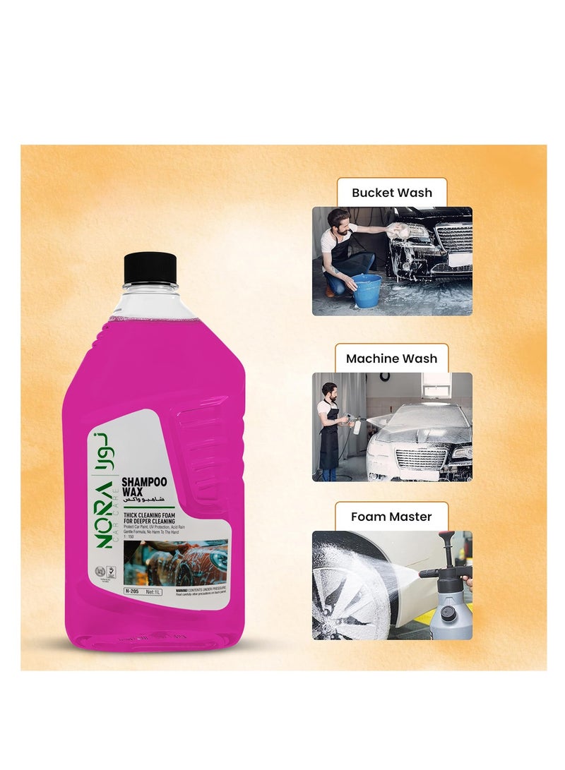 NORA Car Shampoo Wax 1L – High Foam Car Wash Shampoo with Wax Protection, Deep Cleaning Formula, UV Protection, Safe for Paint, Tires, Plastic & Vinyl – N-205 - Image 5