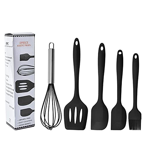 we3 Silicone Cooking Utensils Set, Kitchen Utensils Include Silicone Spatula Set, Turner, Brush, Whisk, Heat Resistant Non-Stick Cooking Tools (Black) - Image 1